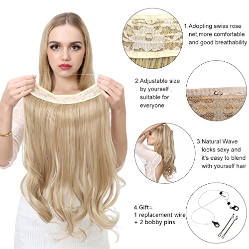 SARLA Invisible Wire Hair Extensions Highlights Wavy Curly Long Synthetic Hairpiece Adjustable Transparent Headband for Women 18 Inch