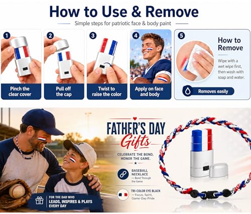 Patriotic Face Paint Stick & Baseball Necklace 2-in-1 Bundle