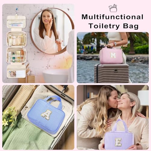 TOPEAST Gifts for Teen Girls Kids - Travel Hanging Toiletry Bag, Personalized Initial Toiletry Pouch, Gifts for Mom Daughter Sister Friends, Letter C, Pink