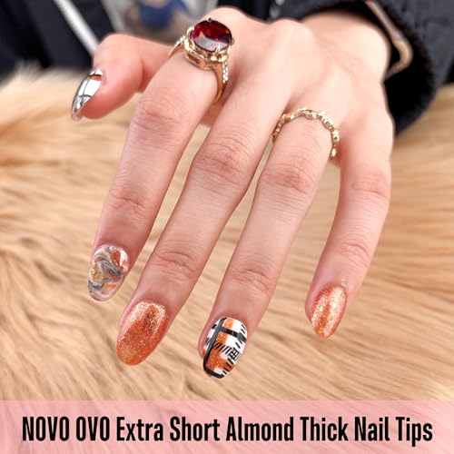 NOVO OVO Extra Short Almond Nail Tips - 224 pcs Full Cover Gel