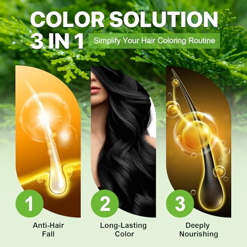 Instant Hair Dye Shampoo Black, 500ml Hair Color Shampoo for Gray Hair Coverage Nature Herbal 3 in 1 Hair Dye Shampoo for Men and Women, Instant Color Shampoo Long Lasting 16.9 Fl Oz