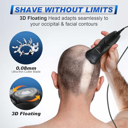 BlueFire Head Shaver for Bald Men, Corded 3D Electric Rotary Shavers with Pop-up Trimmer,Bald Head Close Shaver for Men, Rotary Shaver Electric Dry Shave