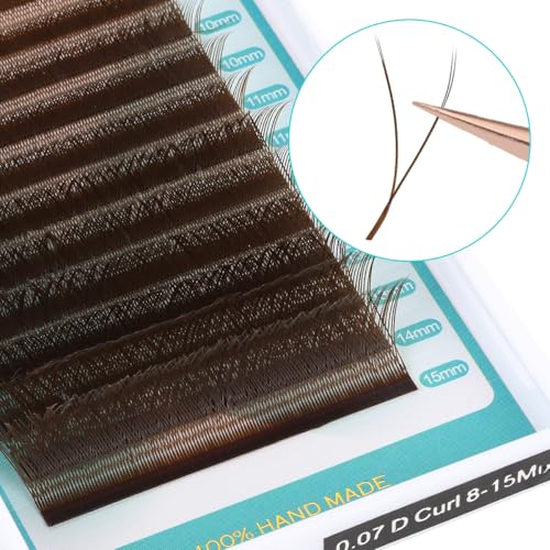 YY Eyelash Extensions D Curl 0.07 Mixed Tray Y Shape Weaving Prefabricated Fans Individual Extension Eyelashes (Brown-0.07D 13mm)