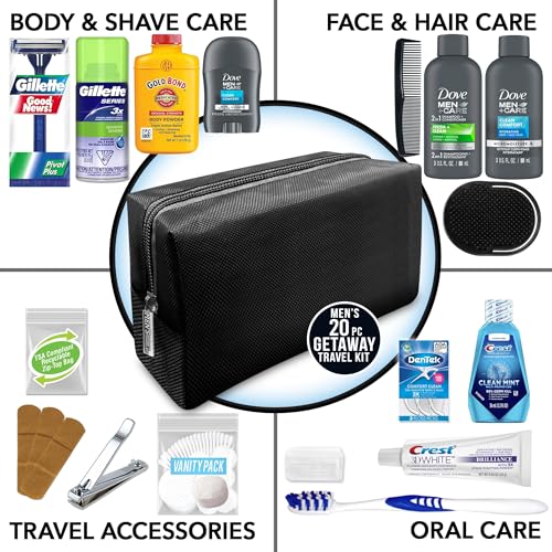 Men's 20-Piece Travel Kit with TSA Compliant Toiletries & Black Bag