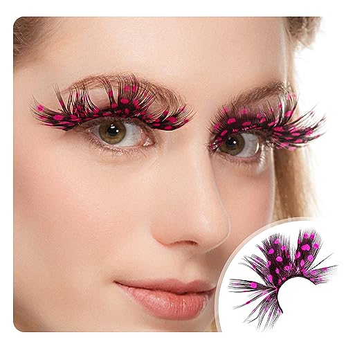 Magenta Dot Feather Eyelashes – Tropical Pattern False Lashes