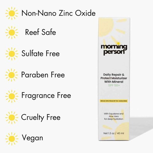 Daily Repair & Protect Moisturizer with Mineral Sunscreen Face SPF 50+ I With Squalane and Aloe Vera for Deep Moisture I UVA/UVB & Blue Light Protection I No White Cast I Reef Safe I Vegan