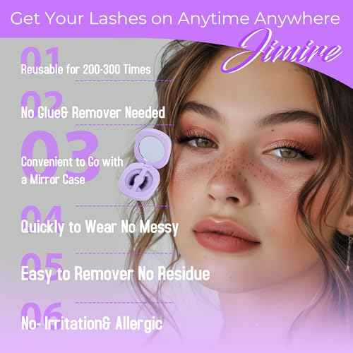 Cat Eye Magnetic Eyelashes Natural Look Wispy Magentic Lashes Reusable Magnetic Eyelashes with Applicator No Glue Needed Press on Magnetic Lashes by JIMIRE Quick to Wear by JIMIRE