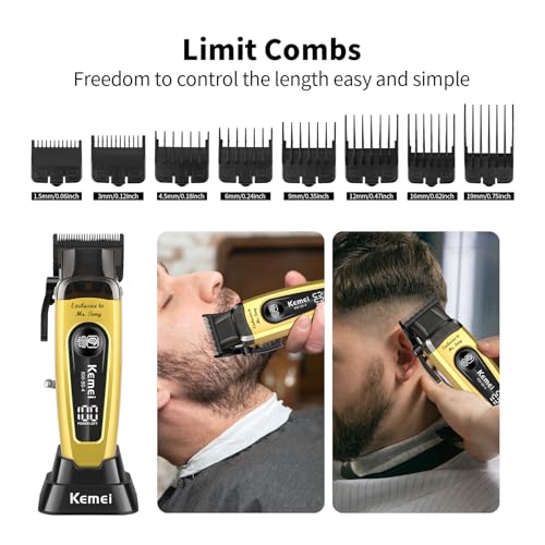 KEMEI Hair Clipper for Men 11500RPM Cordless with LED Display & USB-C Fast Charging, Professional Rechargeable Barber Clippers for Men, Barber/Home Adjustable Blade Hair Cutting Tools KM-90-4
