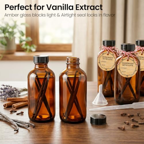 TBWIND 24 Pack 8oz Amber Glass Boston Bottles with Airtight Caps