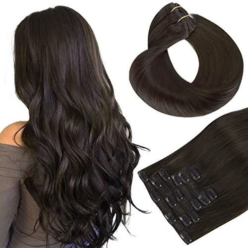 Remy Human Hair Clip-in Extensions, Dark Brown 120g, 18 Inch