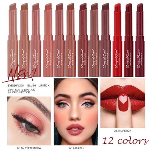 3 Colors Red Tube Lipstick, Cigarette Lipstick Set, Labiales Mate Velvet Lipstick Moisturizer & Smooth, Long Lasting 24 Hours Waterproof (Set B)