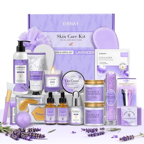 Valentines Day Gifts for Women, Spa Gifts Basket for Women, 21pcs Lavender Bath and Body Gift Basket, Self Care Gifts, Facial Skin Care Set, Birthday Gifts for Mom, Wife, Girlfriend, Sister