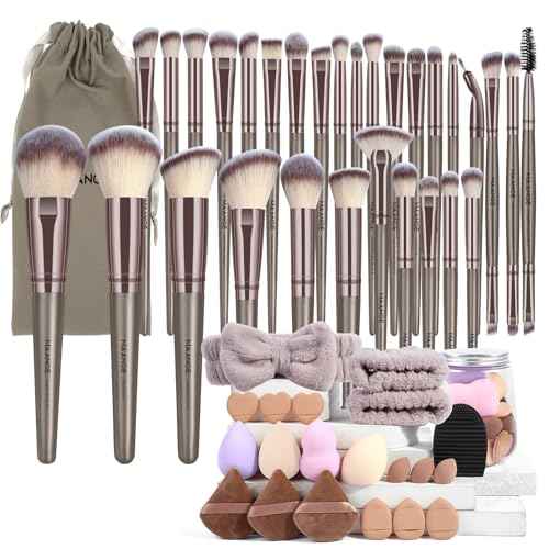 MAANGE Makeup Brushes 51 Pcs Makeup Kit, Multi-functional Makeup Tool Set with Makeup Brush Foundation Brush Make up Brushes Set Bag (Champagne)