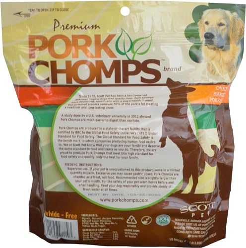 Pork Chomps Baked Pork Skin Dog Chews, 6-inch Twists, Bacon Flavor Wrap, 4 Count (Pack of 2)