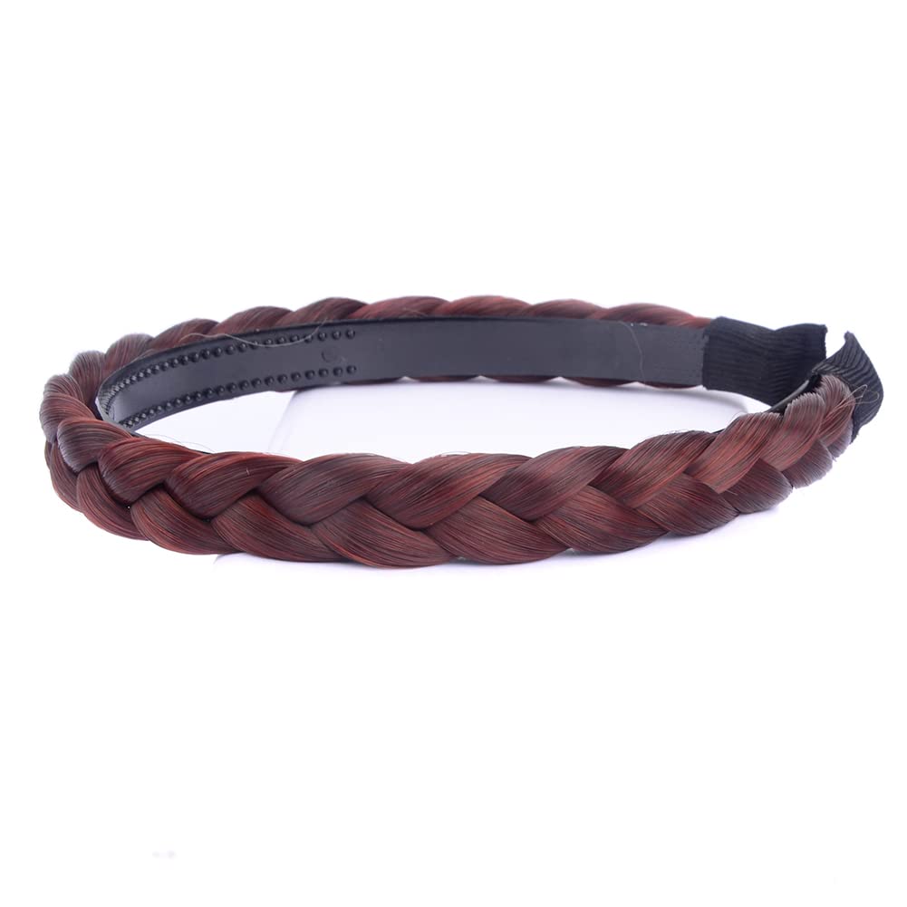 Gledola Braided Headband With Teeth Braids Hairband With Tooth Synthetic Hair Band Plaited Hairband For Women (Burgundy)