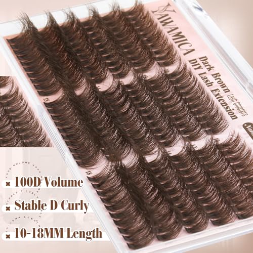 Yawamica Brown Fluffy Lash Clusters 100D Volume Wispy 10-18mm