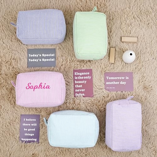 Personalized Cosmetic Bag with Name Embroidery – Seersucker