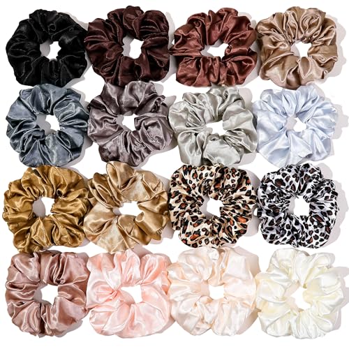 16 Satin Scrunchies for Women - No-Crease Hair Ties for Thick Hair