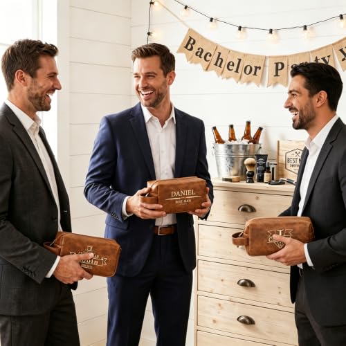 Giftoria Brown Personalized Men’s Toiletry Bag - Custom Leather Travel Organizer