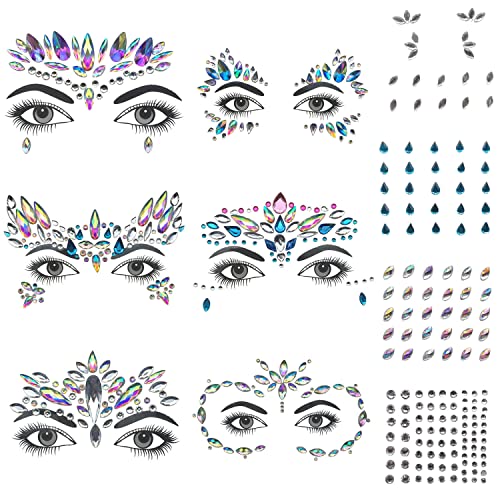 Face Gems Stickers 10-Pack, 3D Rhinestone Jewels for Rave & Festival