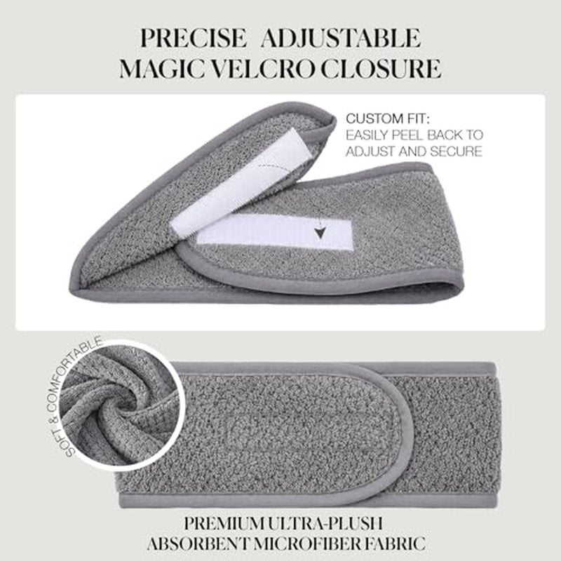 4-Pack Spa Headband with Adjustable Magic Tape, Terry Cloth