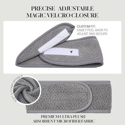 Adjustable Terry Cloth Spa Headbands for Women - 4 Pack