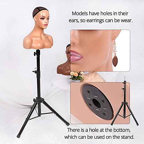 Realistic Female Mannequin Head with Shoulder for Display - Manikin Head with Shoulder for Wig/Jewelry/Makeup/Hat/Sunglass Display (Light Brown-Sliver Lips)
