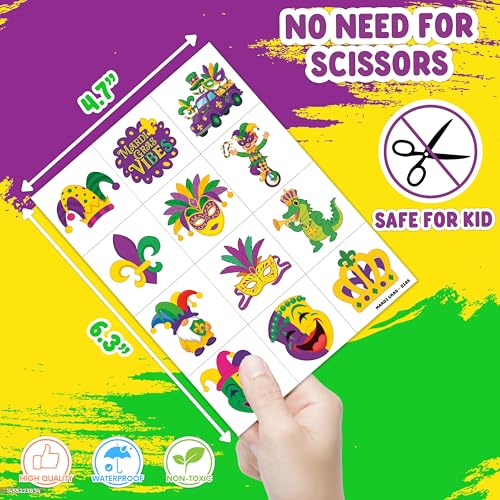 96 Mardi Gras Temporary Tattoos for Kids & Adults