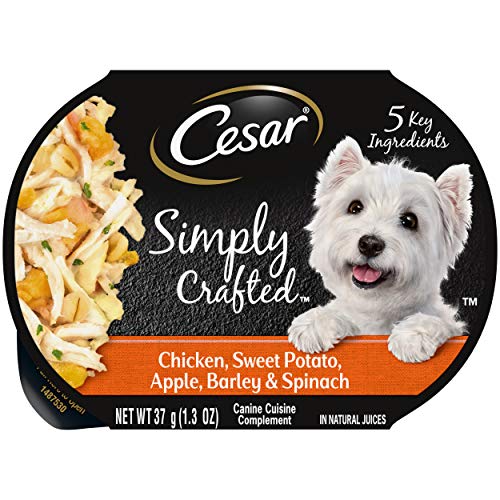 CESAR Simply Crafted Adult Wet Dog Food Meal Topper, Chicken, Sweet Potato, Apple, Barley & Spinach, 1.3oz., Pack of 10