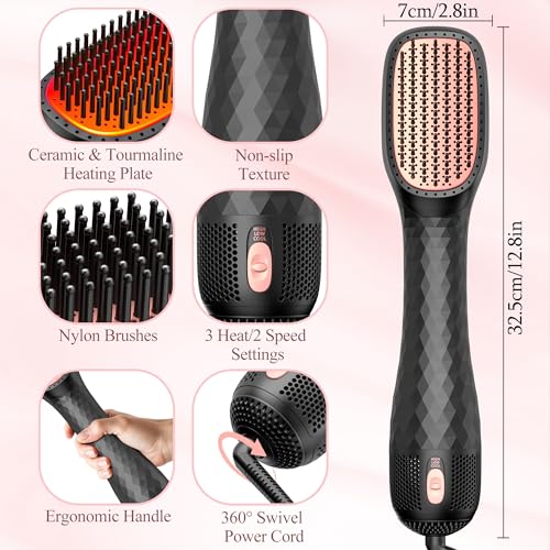 4-in-1 Hair Dryer Brush Straightener - 1200W Ionic Ceramic
