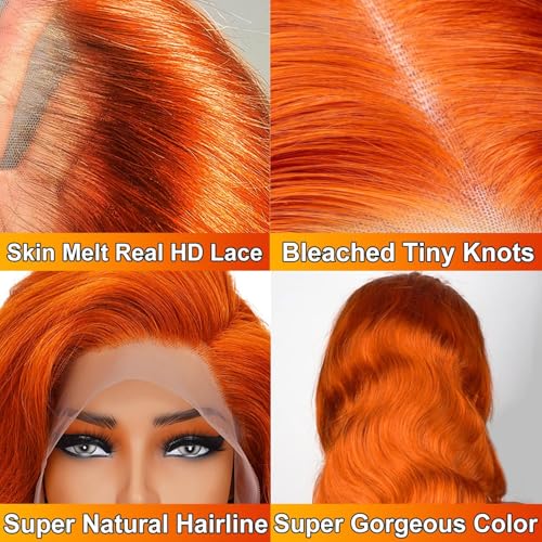 Ginger Orange 13x6 Body Wave Lace Front Wig 34" Human Hair