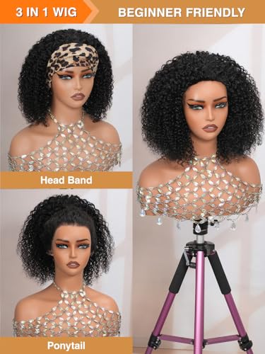 ZANPAL Kinky Curly Half Wig - 200% Density Glueless 12-Inch