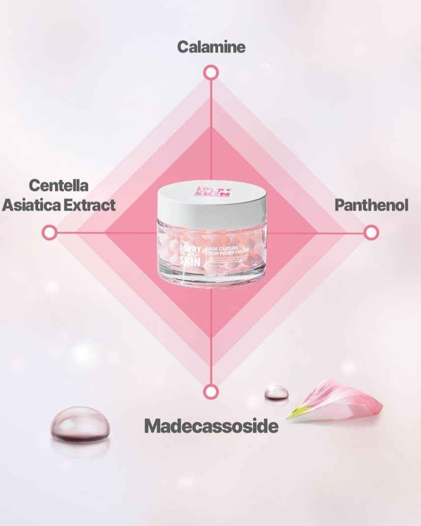 I'M SORRY FOR MY SKIN Age Capture Facial Cream, Korean Skin Care Moisturizer for Face and Neck with Hyaluronic Acid, Anti-Aging, Wrinkle Gel-Cream for Women (Pink - Skin Relief Cream, 1.76 oz)