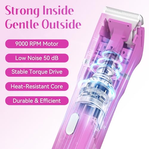 Bikini Trimmer for Women 5-in-1 Electric Razors IPX7 Waterproof Shaver Ceramic Blade Painless Pubic & Facial Hair Remover (Hot Pink)