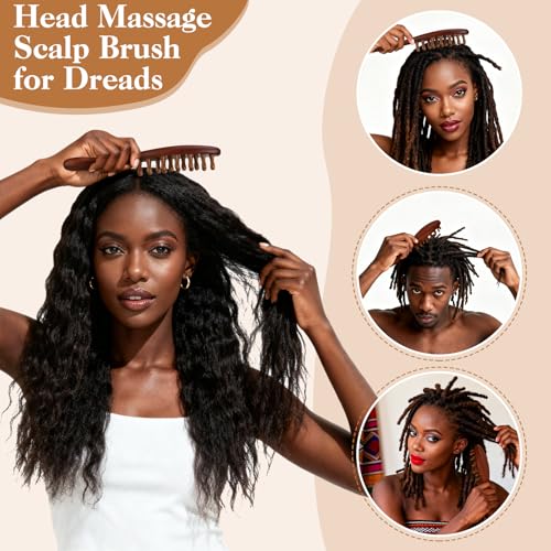 ProSuites 3-Pack Wooden Scalp Massager & Loc Comb Set
