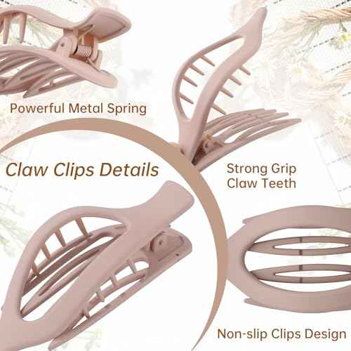 French Concord Hair Clips - 6Pcs Side Slide Volume Clips for Women Girls, Strong Hold No Slip Grip, Thick or Thin Hair (Matte Finish, L:4.6 IN, W:1.97IN)