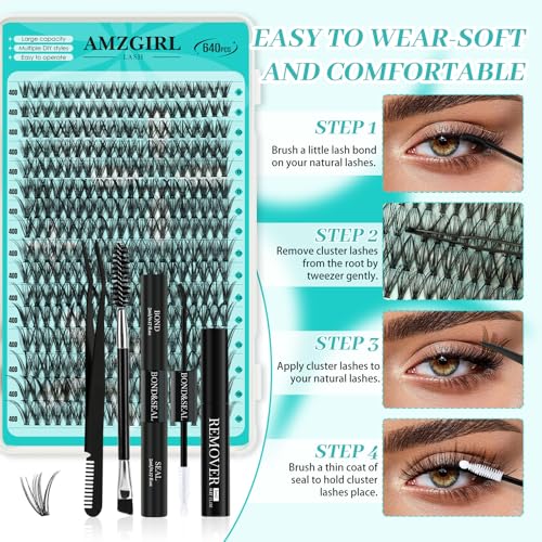 DIY Eyelash Cluster Kit - 640 Pcs 30D/40D Extensions with Bond & Seal