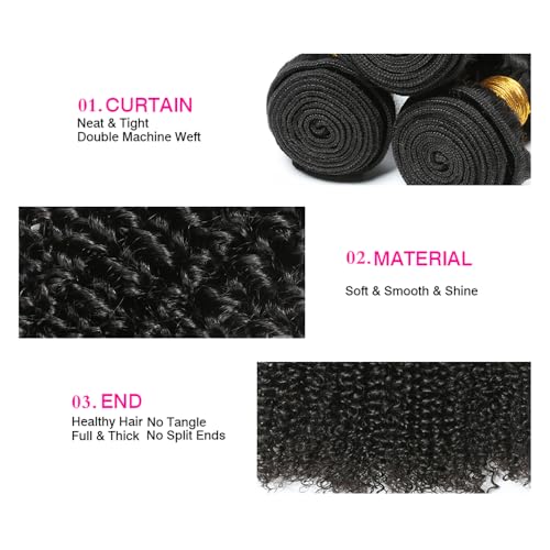 Kinky Curly Human Hair Bundles 1B - 20 22 24 Inch WuvuSnm