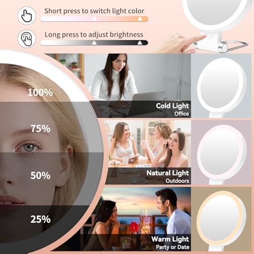 SANYCASA Lighted Makeup Mirror - 1X/30X Magnifying, Rechargeable, 3 Color Adjustable LED