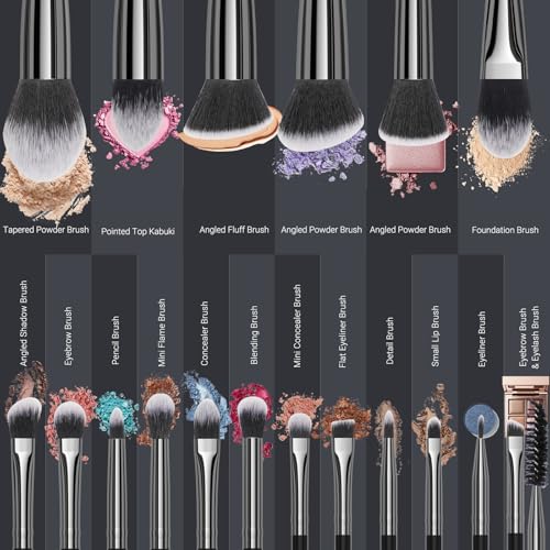 Makeup Brushes, 18 pcs Pro Deluxe Make up Brush Set with Travel Case, Premium Powder Foundation Blending Concealer Blush Eyeshadow Face and Eye Make up Brushes kit with labels for Beginner(Black)