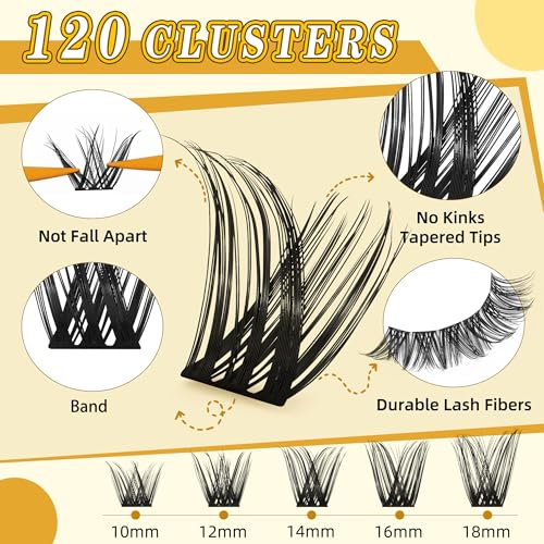 Wispy Cluster Lashes 10-18mm D Curl Kit with Bond, Glue & Tweezers