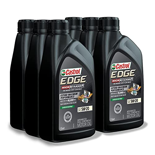 Castrol Edge High Mileage 5W-20 Advanced Full Synthetic Motor Oil, 1 Quart, Pack of 6