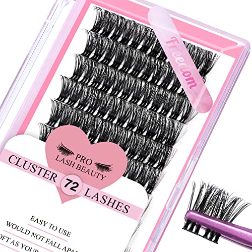 Cluster Lashes, 72 Pcs Individual Lashes, Lash Clusters DIY Eyelash Extension, Super Thin Band Reusable Soft & Comfortable (Freedom-D-16mm)