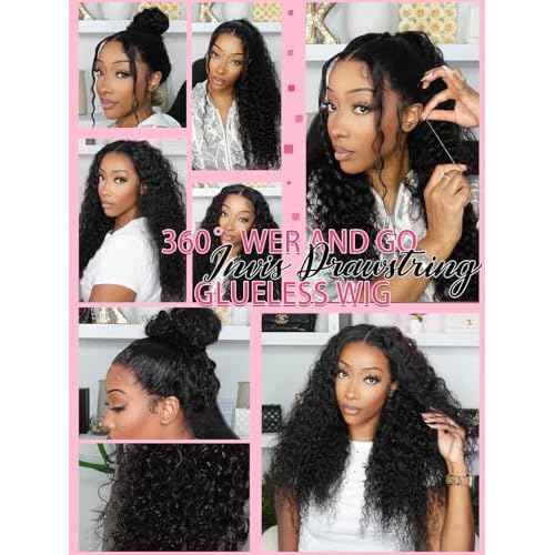 Curlyme 360 Lace Front Wigs Human Hair 360 Fit Wig Pre Bleached Pre Plucked Water Wave Human Hair Pre Cut 360 Lace Wear Go Glueless Wig Human Hair For Women Natural Hairline 180% Density 18 Inch