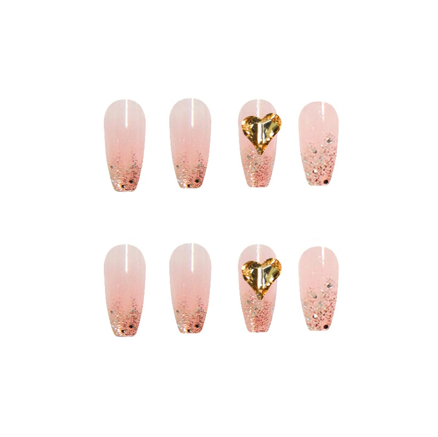 BABALAL Coffin Press on Nails Long Fake Nails with Nail Glue Glitter Glue on Nails 24Pcs Pink French Acrylic Nails Rhinestone Nails for Women and Girls