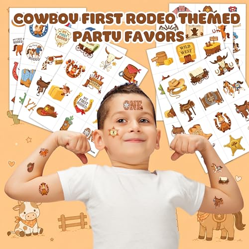 96 PCS Pre-Cut Temporary Tattoos - Western Cowboy Horse Theme for Kids