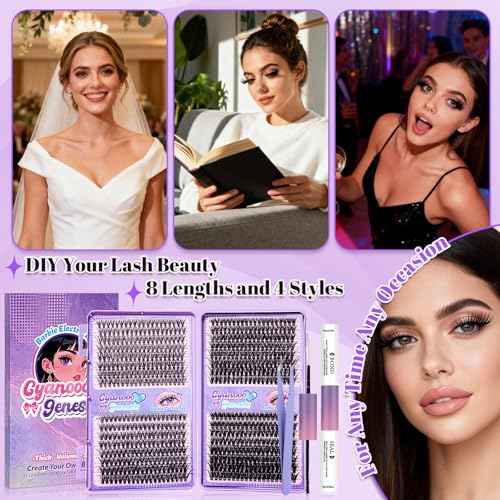 CyanoooGenesis 30D+40D+50D+60D Lash Clusters Kit for Beginners – 640Pcs/320 Pairs 9-16mm 8-Length False Lashes with Dual-Head Bond & Seal, Precision Tweezer for DIY Lash Extension