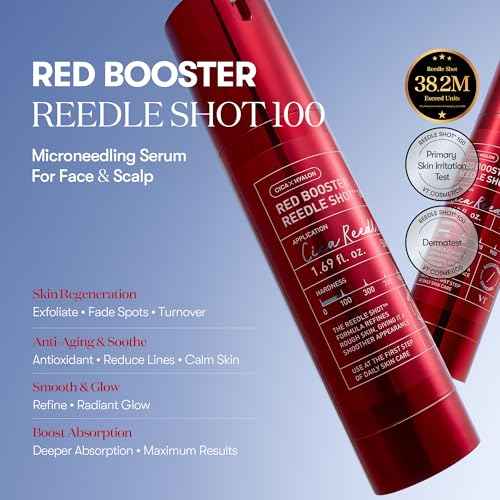 VT COSMETICS Red Booster Reedle Shot 100, Microneedling Serum with Dragon¡¯s Blood, Exosome, Soothing Relief Serum for Irritated, and Sun-Stressed Skin, Scalp Care, Korean Skincare 1.69 fl oz (50ml)