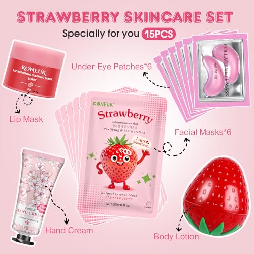 Strawberry Skincare Gift Set, 15-Piece Teen & Travel Kit