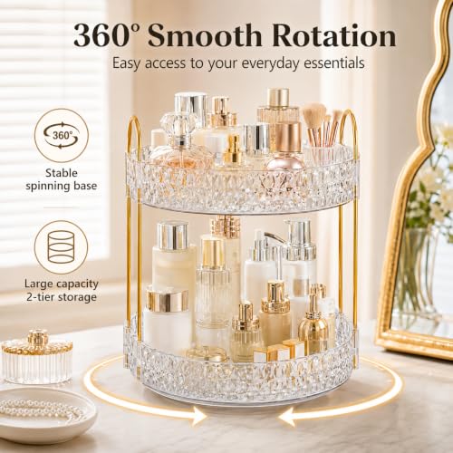 360° Rotating Makeup Organizer, 2-Tier Lazy Susan Cosmetic Storage